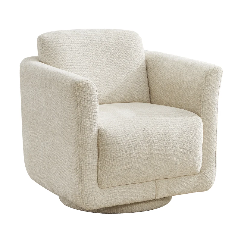 Modern Chenille Swivel Barrel Chair with 360° Rotation, Chic Accent Chair with Removable Cushion, No Assembly, 33'' L x 34" W x 34" H, Beige