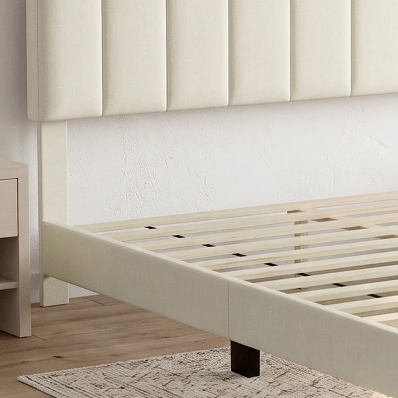 HOMCOM Queen Size Bed Frame with Adjustable Headboard, Linen-Feel Upholstered Platform Bed Frame with 12 Slat Support Beige