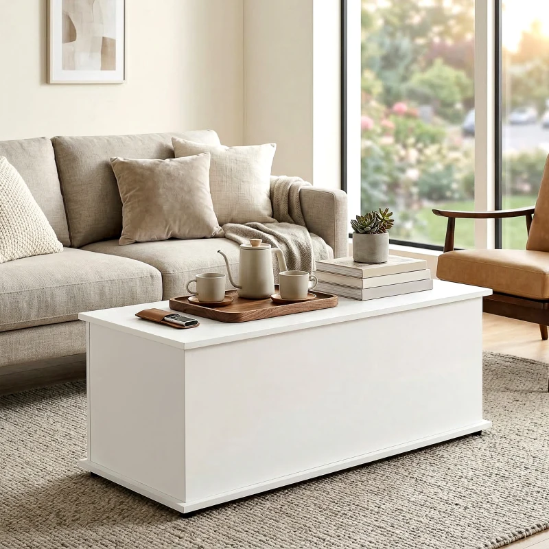 HOMCOM Lift Top Storage Bench, 39.4" Modern Storage Chest with 264 lbs. Weight Capacity, White