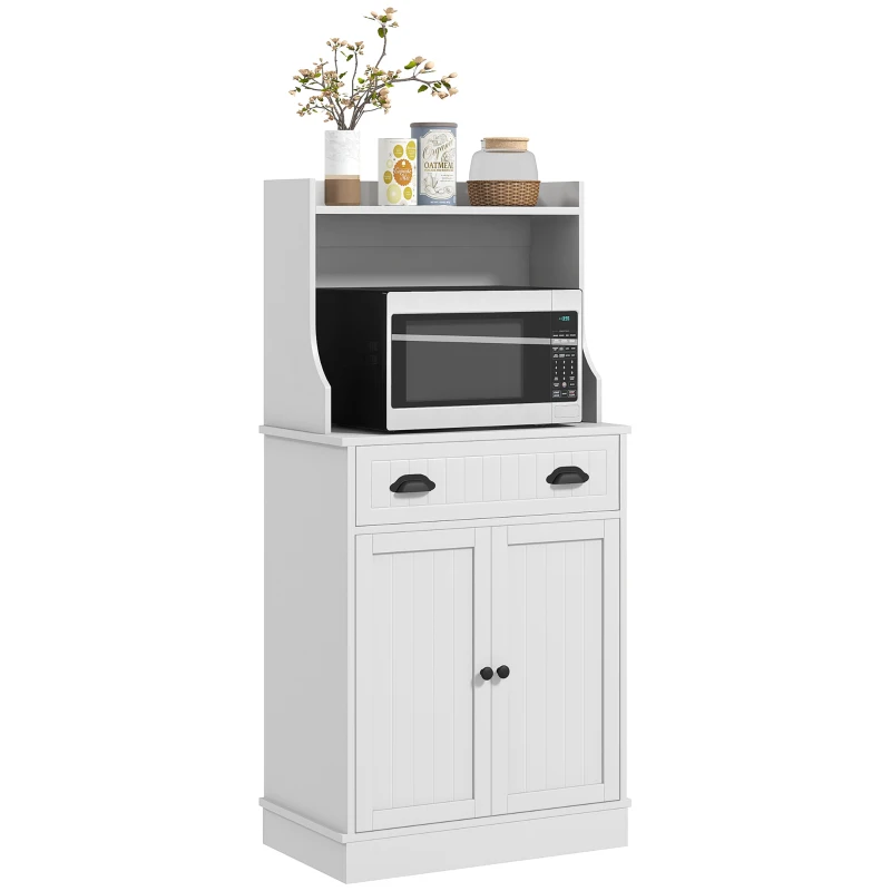 HOMCOM Kitchen Microwave Cabinet with Drawer, Cabinet and Adjustable Shelf, Buffet Cabinet with Hutch for Dining Room, White