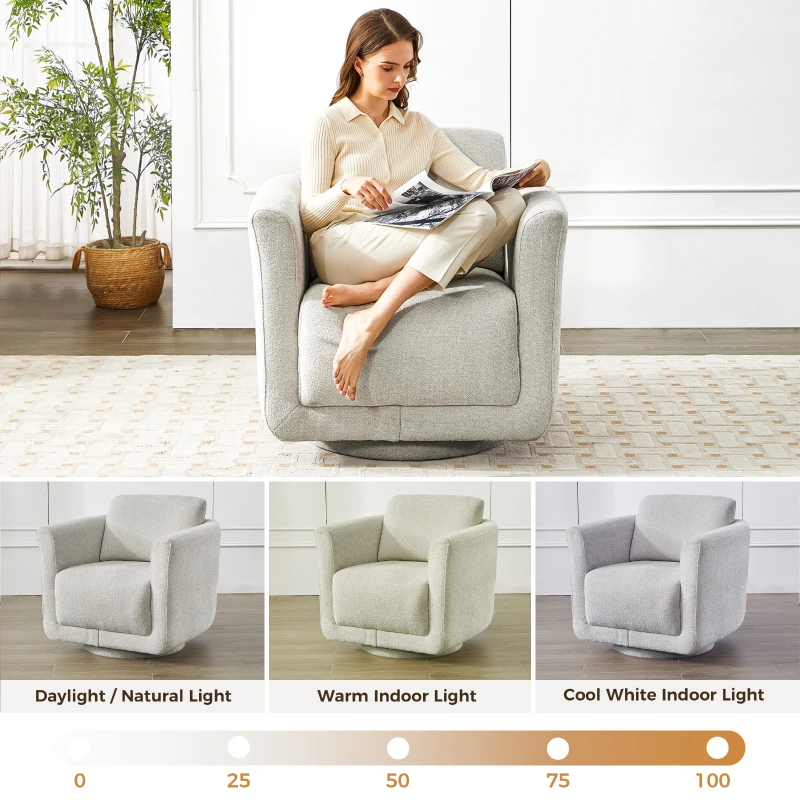 Modern Chenille Swivel Barrel Chair with 360° Rotation, Chic Accent Chair with Removable Cushion, No Assembly, 33'' L x 34" W x 34" H, Gray