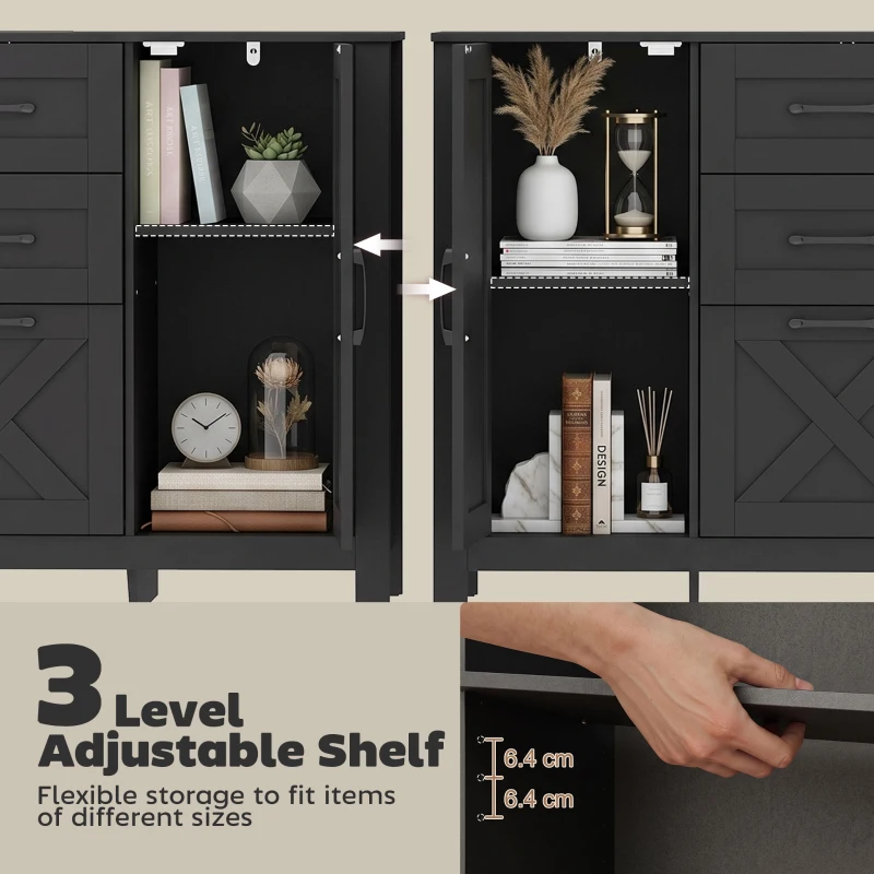 HOMCOM Filing Cabinet with 3 Drawers Printer Stand Adjustable Shelf Door Cabinet Black