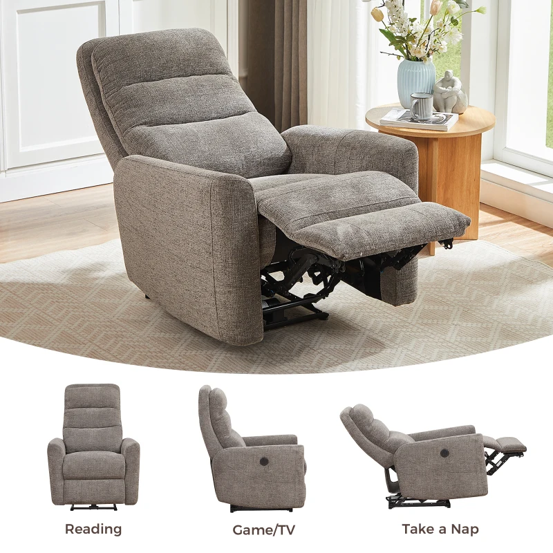 Wide Power Fabric Recliner with Adjustable Headrest and 30D Foam, Ergonomic Upholstered Chair for Living Room, 32'' L x 36"W x 43" H, Gray