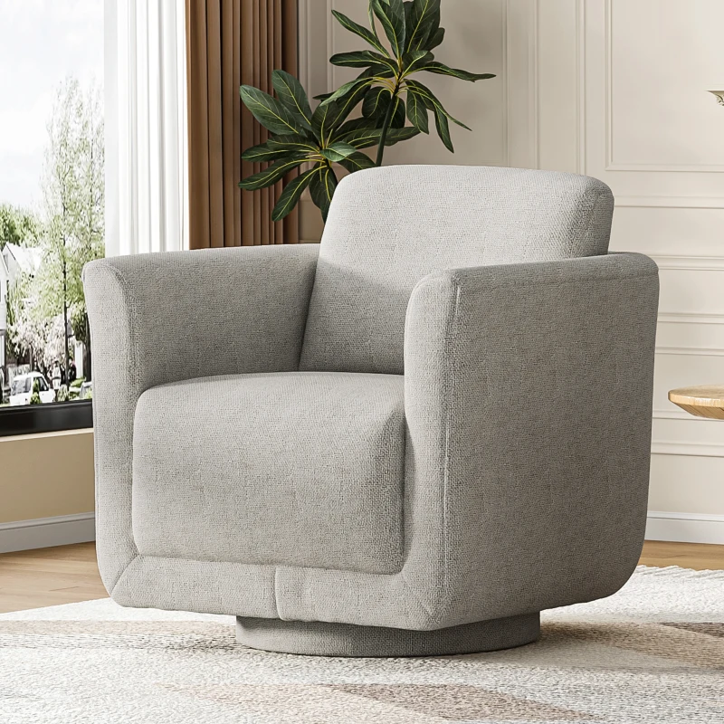 Modern Chenille Swivel Barrel Chair with 360° Rotation, Chic Accent Chair with Removable Cushion, No Assembly, 33'' L x 34" W x 34" H, Gray