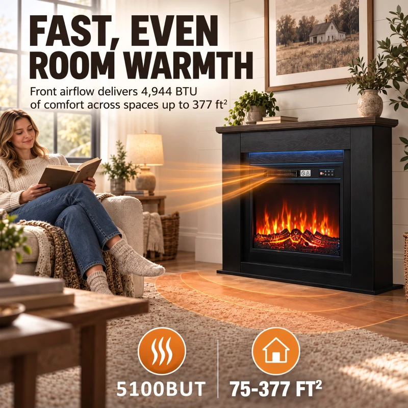 HOMCOM 40" Electric Fireplace with Mantel, LED Strip, Fireplace TV Stand for 55" TVs, Adjustable Flame, Black