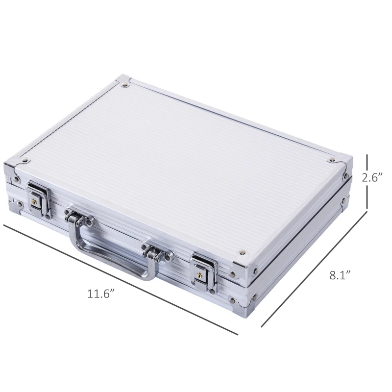 Soozier Poker Chip Set with Aluminum Case, 200 Striped Poker Chips, 2 Decks of Cards, 5 Dice, Dealer Button, Silver