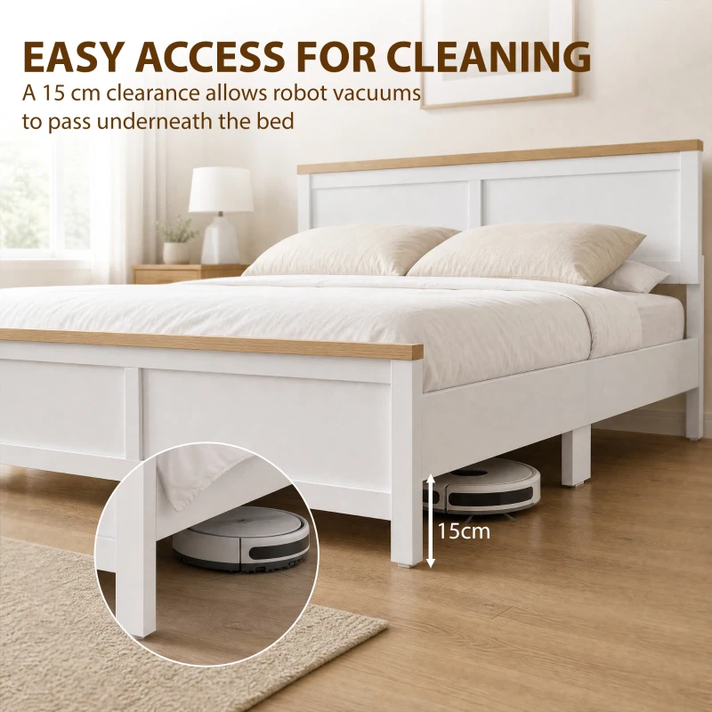 HOMCOM Queen Bed Frame with Headboard, Modern Platform Bed Frame with Wooden Slats, No Box Spring Needed, Easy Assembly, White