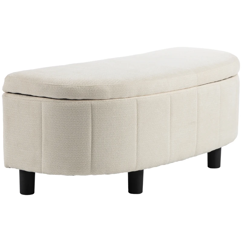 HOMCOM Chenille Fabric Semi-Round Ottoman with Hydraulic Lift-Top Storage, 484 lbs Capacity, Footstool, Cream White