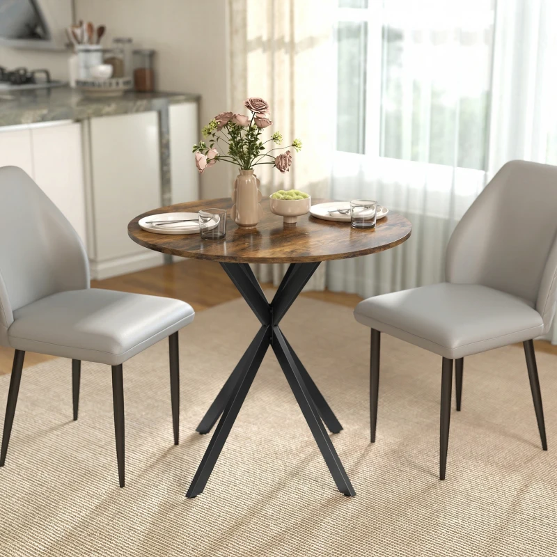 HOMCOM 31.5" Small Round Dining Table for 2, Industrial Kitchen Table with Cross Steel Legs for Dining Room, Rustic Brown