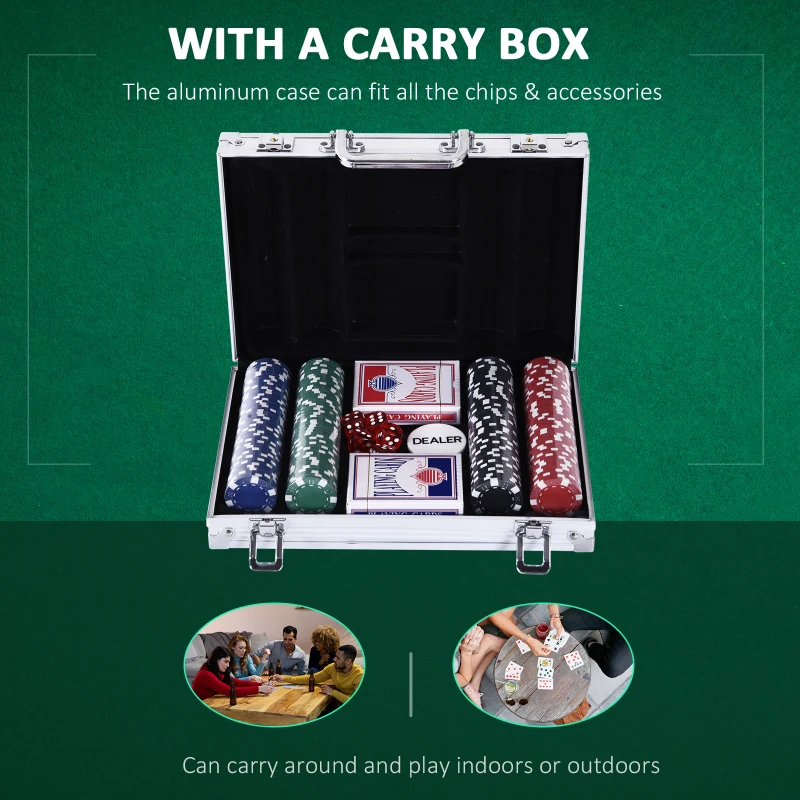 Soozier Poker Chip Set with Aluminum Case, 200 Striped Poker Chips, 2 Decks of Cards, 5 Dice, Dealer Button, Silver