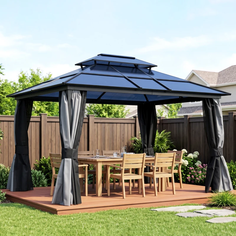 Outsunny 10' x 12' Hardtop Gazebo Canopy with Polycarbonate Roof, Aluminum Frame, Light Gray