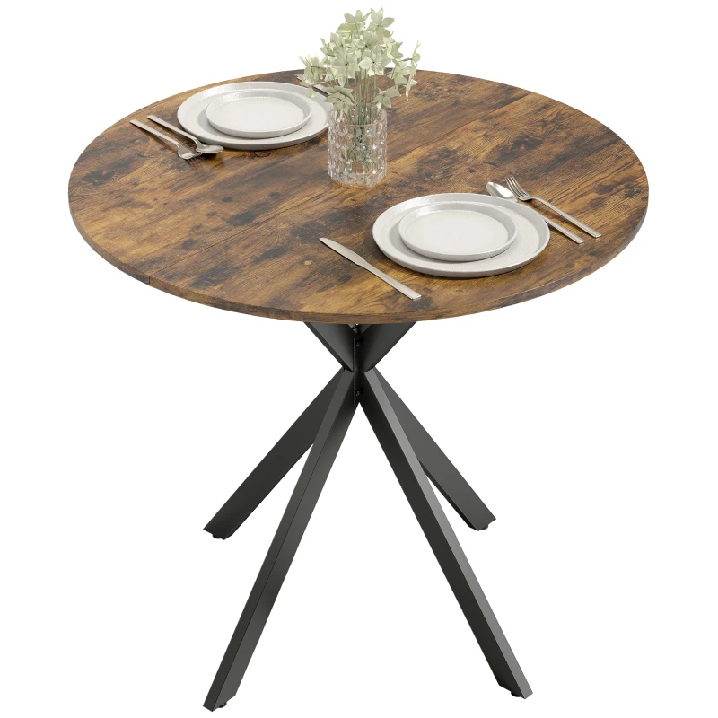 HOMCOM 31.5" Small Round Dining Table for 2, Industrial Kitchen Table with Cross Steel Legs for Dining Room, Rustic Brown