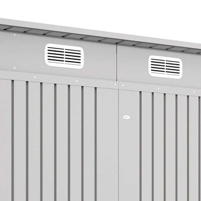 Outsunny 8 x 4FT Galvanized Garden Storage Shed, Metal Outdoor Shed with Double Doors and 2 Vents, Light Grey
