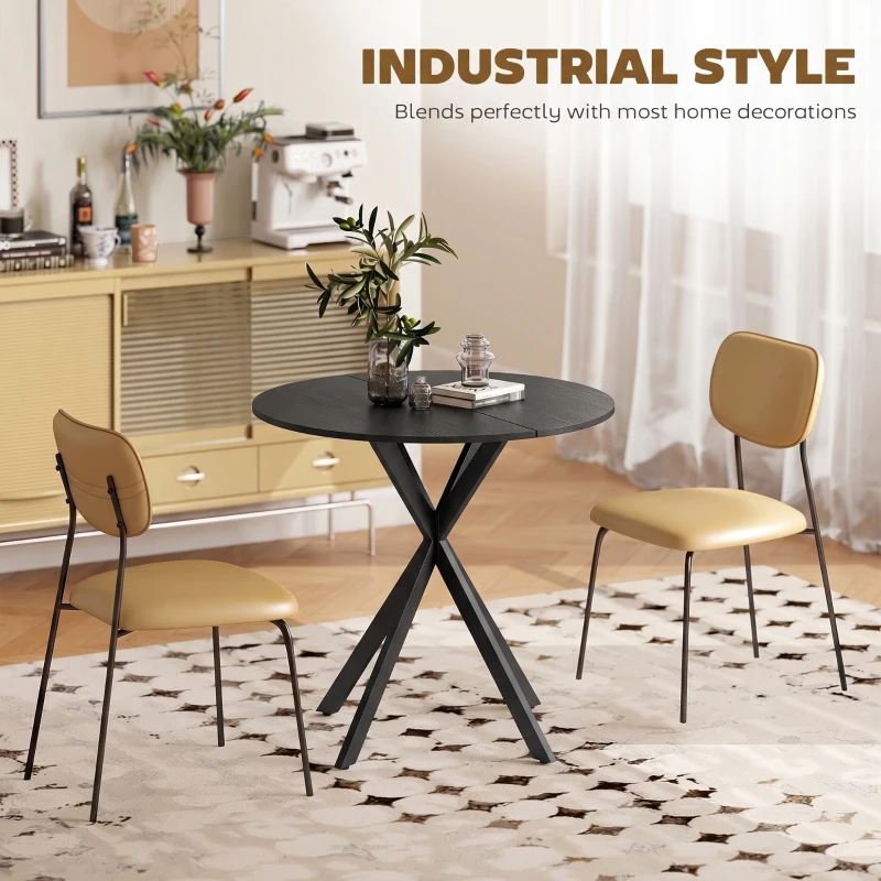 HOMCOM 31.5" Small Round Dining Table for 2, Industrial Kitchen Table with Cross Steel Legs for Dining Room, Distressed Black