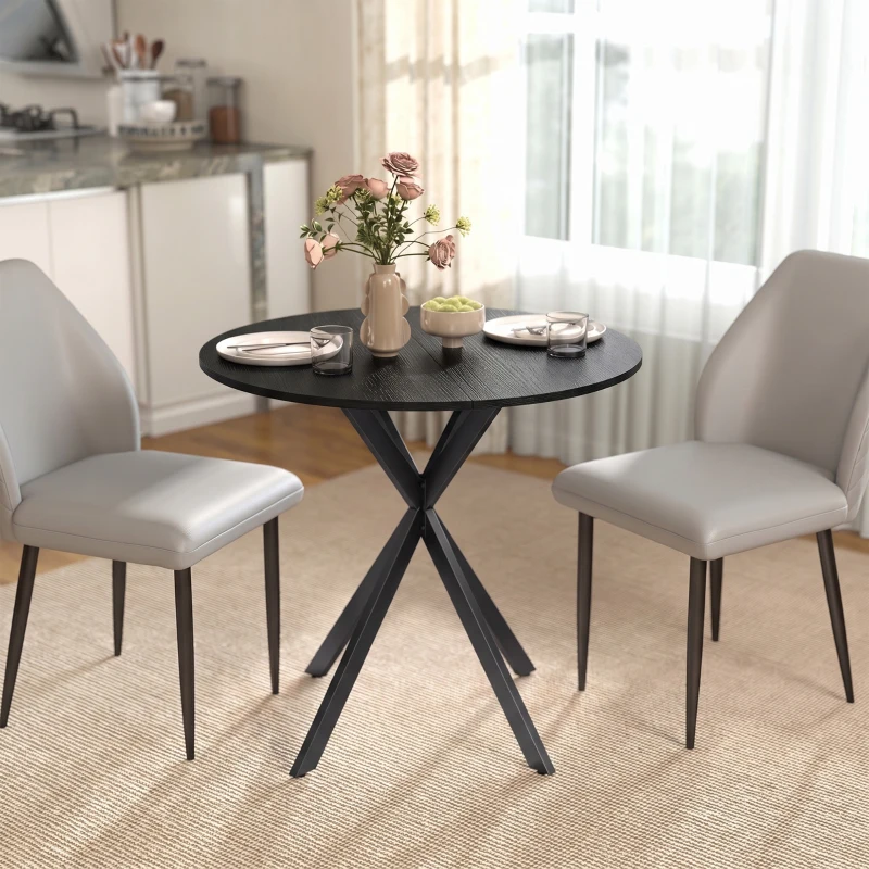HOMCOM 31.5" Small Round Dining Table for 2, Industrial Kitchen Table with Cross Steel Legs for Dining Room, Distressed Black