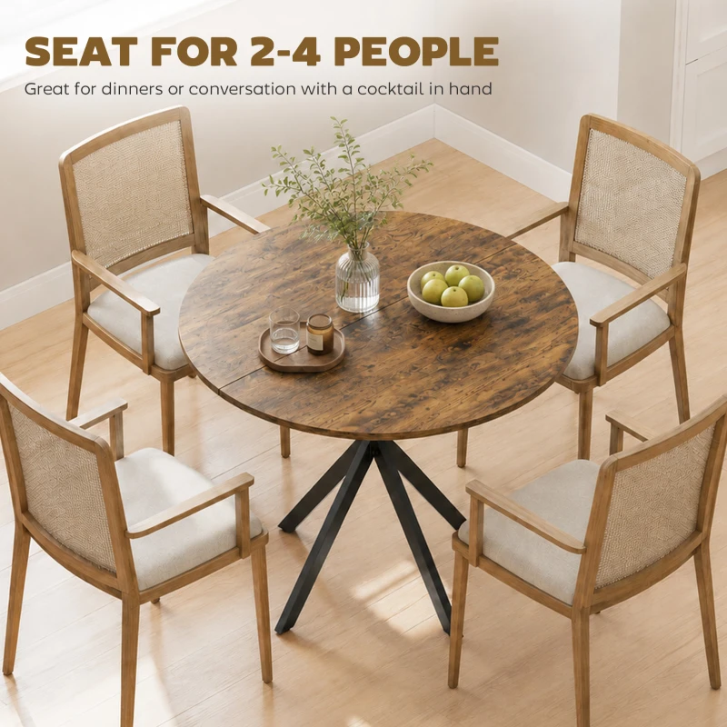 HOMCOM 31.5" Small Round Dining Table for 2, Industrial Kitchen Table with Cross Steel Legs for Dining Room, Rustic Brown