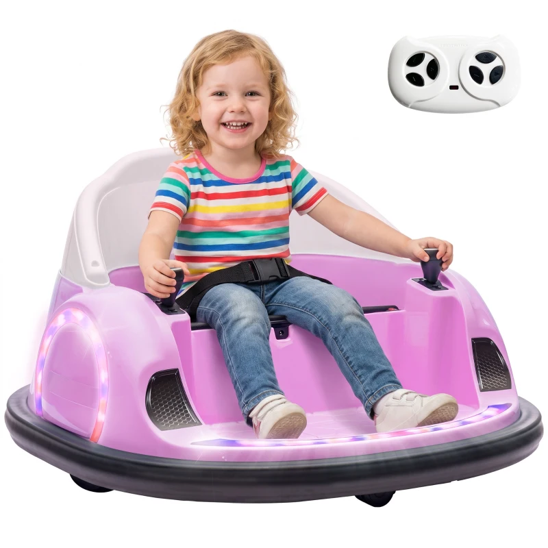 Qaba 12V Bumper Car for Toddlers, Ride On Car with 360 Degree Remote Control, Lights Music Horn, for 1.5-5 Years, Pink
