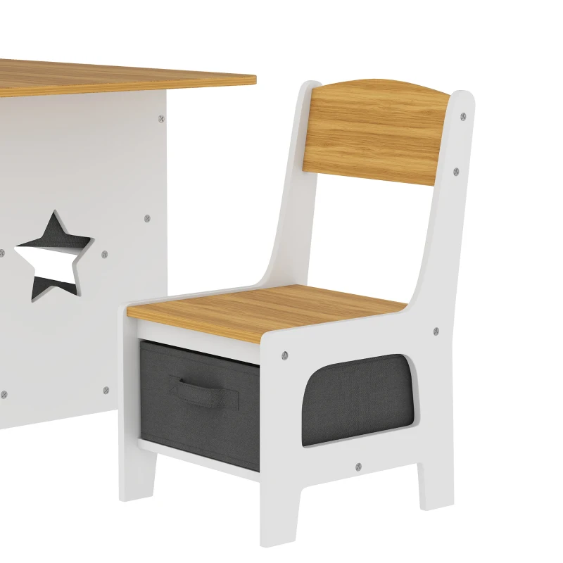 Qaba 3 Piece Kids Table and Chair Set with 6 Removable Drawers, for Classroom, Living Room, Bedroom, Nursery, Natural