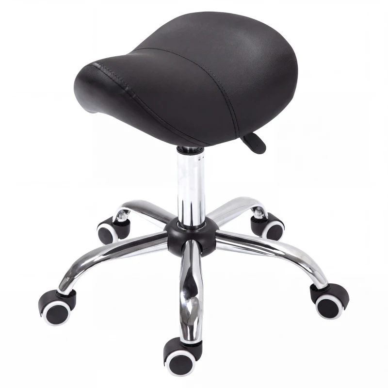 HOMCOM Adjustable Hydraulic Rolling Salon Stool Swivel Saddle Chair Spa Beauty Seat PU Leather,  Black