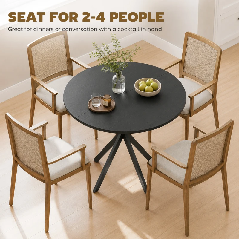 HOMCOM 31.5" Small Round Dining Table for 2, Industrial Kitchen Table with Cross Steel Legs for Dining Room, Distressed Black