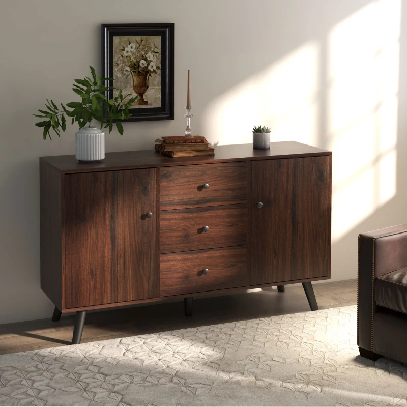 HOMCOM Kitchen Storage Sideboard, Buffet Cabinet with 2 Cupboard, 3 Drawers and Adjustable Shelves for Living Room Rustic Brown