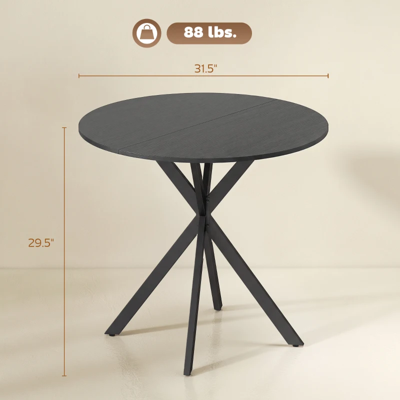 HOMCOM 31.5" Small Round Dining Table for 2, Industrial Kitchen Table with Cross Steel Legs for Dining Room, Distressed Black