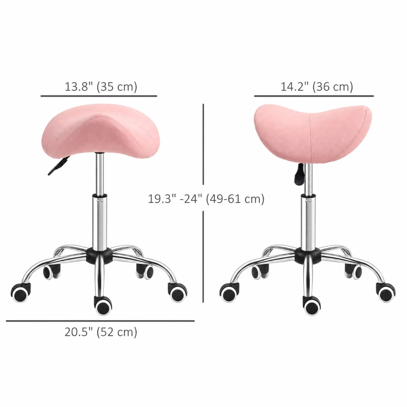 HOMCOM Cosmetic Stool 360° Rotate Height Adjustable Salon Massage Spa Chair Hydraulic Rolling Faux Leather Saddle Stool, Pink