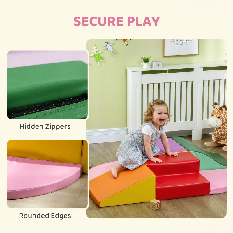 Qaba 6-Pieces Foam Climbing Blocks for Toddlers 1-3 Years, Soft Play Set for Climb and Crawl, Assorted