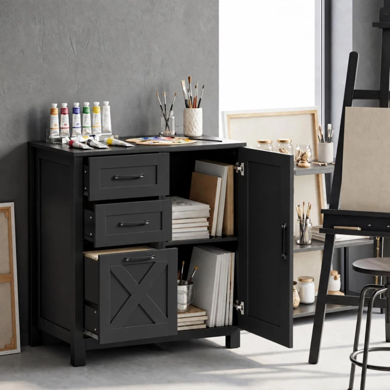 HOMCOM Filing Cabinet with 3 Drawers Printer Stand Adjustable Shelf Door Cabinet Black