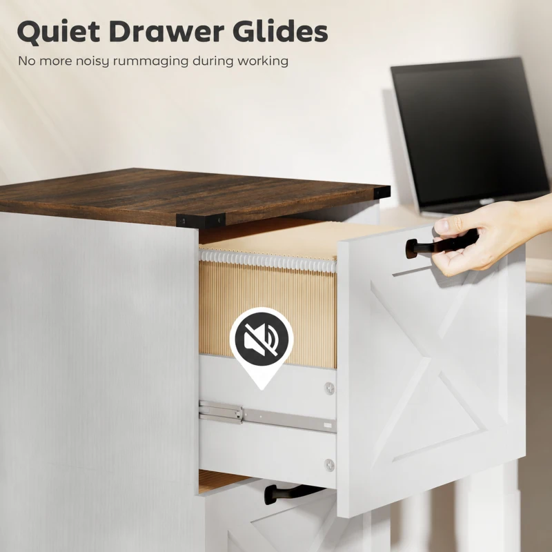 HOMCOM Vertical Storage Drawers Farmhouse X Pattern Printer Stand Fits Letter Files 2 Drawers White