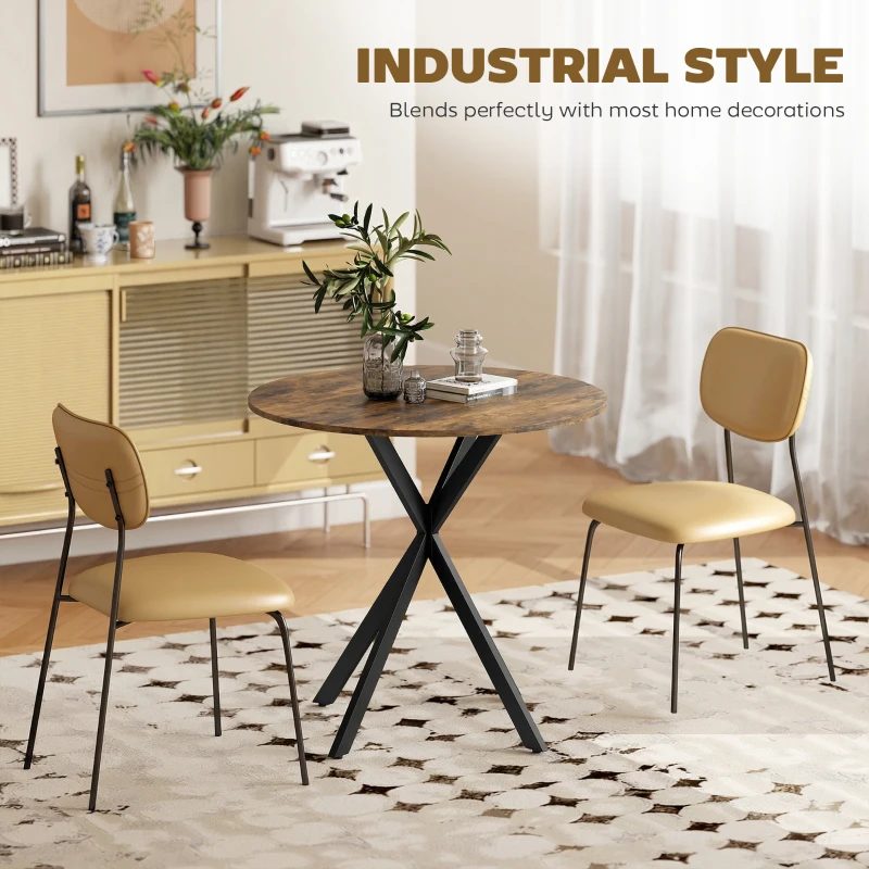 HOMCOM 31.5" Small Round Dining Table for 2, Industrial Kitchen Table with Cross Steel Legs for Dining Room, Rustic Brown