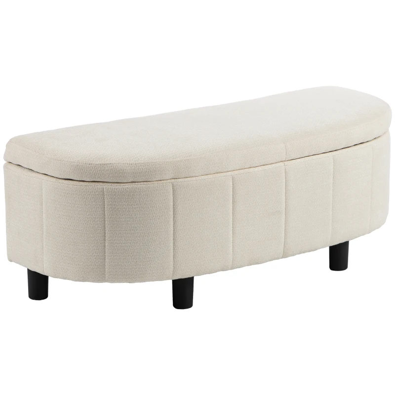 HOMCOM Chenille Fabric Semi-Round Ottoman with Hydraulic Lift-Top Storage, 484 lbs Capacity, Footstool, Cream White