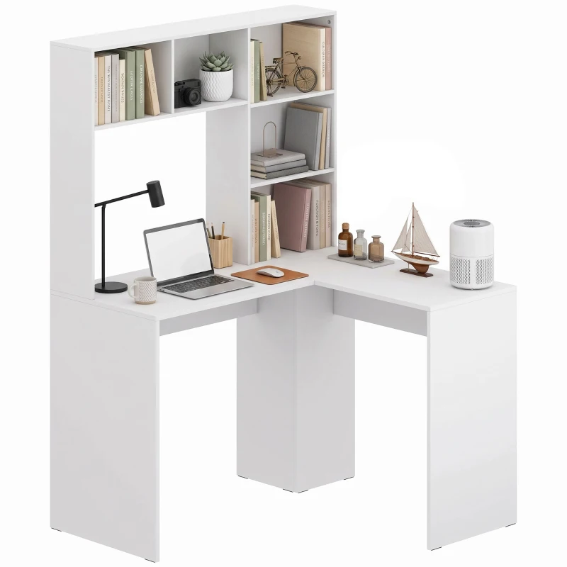 HOMCOM Modern Corner Computer Desk, L Shaped Desk with Storage Shelves for Home Office, Bedroom, White