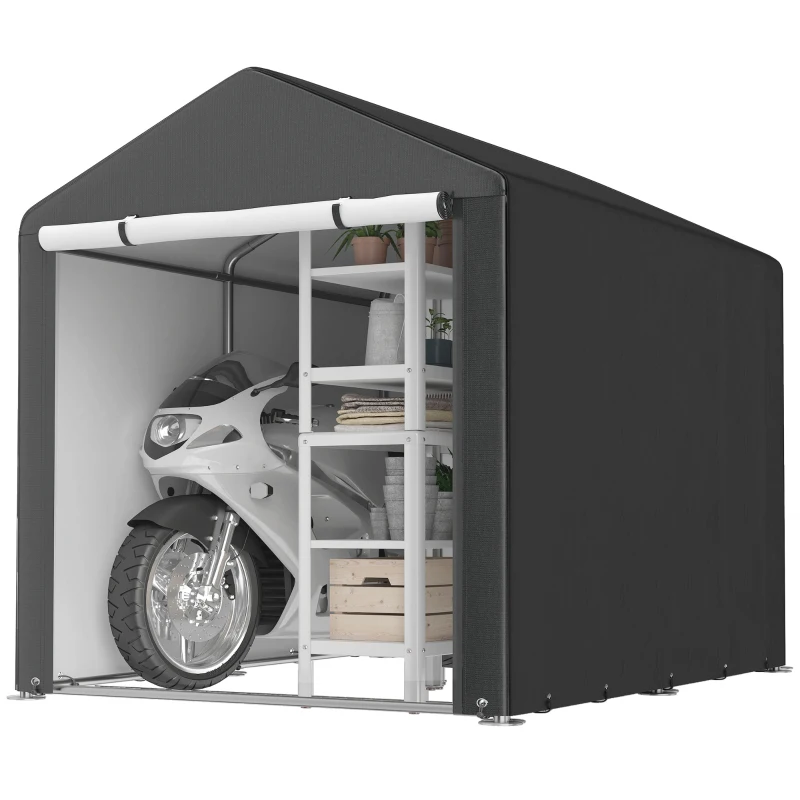 Outsunny 5.2 x 7.2 ft Portable Storage Shed Tent, Heavy Duty Outdoor Shed, Waterproof Garage Shelter with Galvanized Steel Black