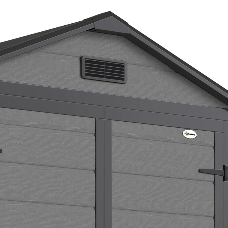 Outsunny 6x4.5FT Plastic Shed, Lockable Garden Tool Storage House with Double Doors and Vent, Grey