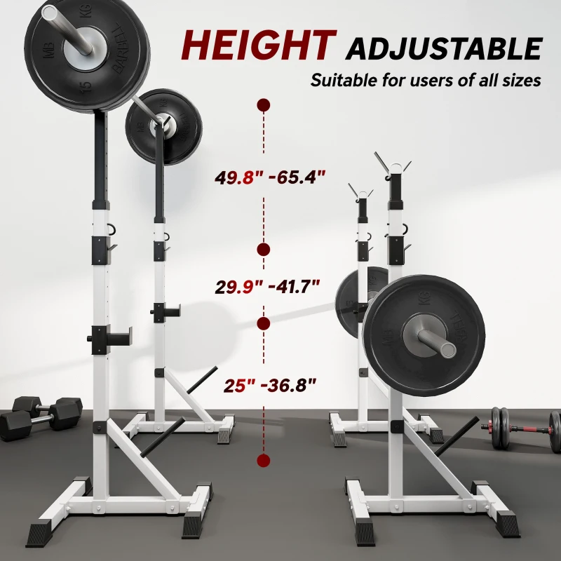 Soozier Pair of Adjustable Squat Rack Standard 53.5"-69.25" Barbell Rack Stand 440lbs Capacity, 2" Steel Heavy Duty Bench Press Rack, Support 3 Sets Barbells Storage