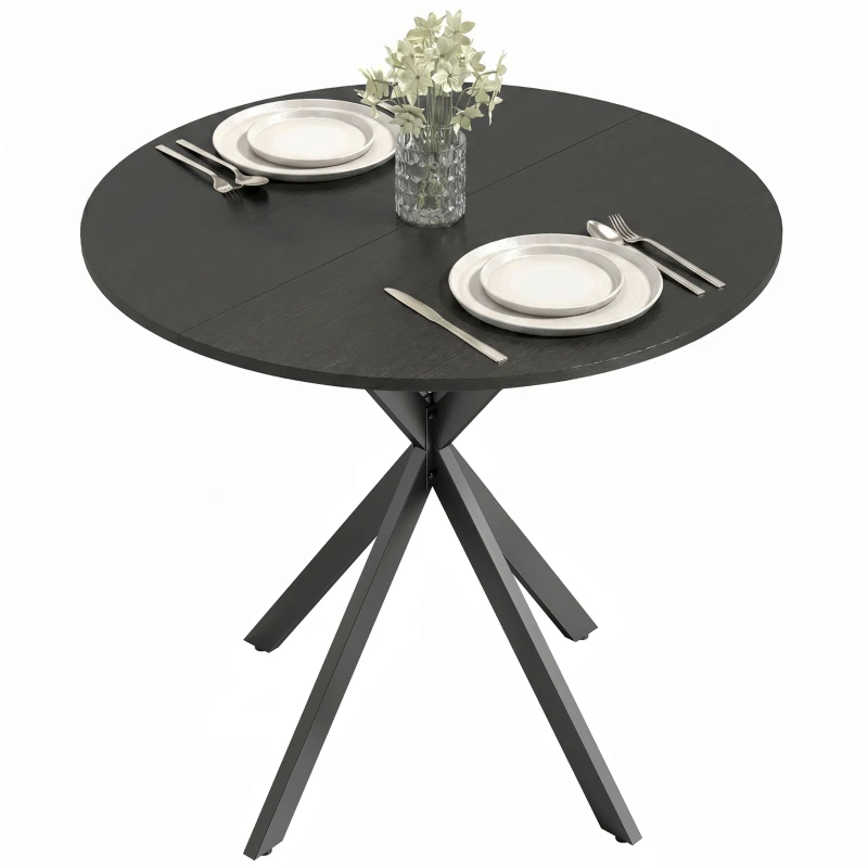 HOMCOM 31.5" Small Round Dining Table for 2, Industrial Kitchen Table with Cross Steel Legs for Dining Room, Distressed Black