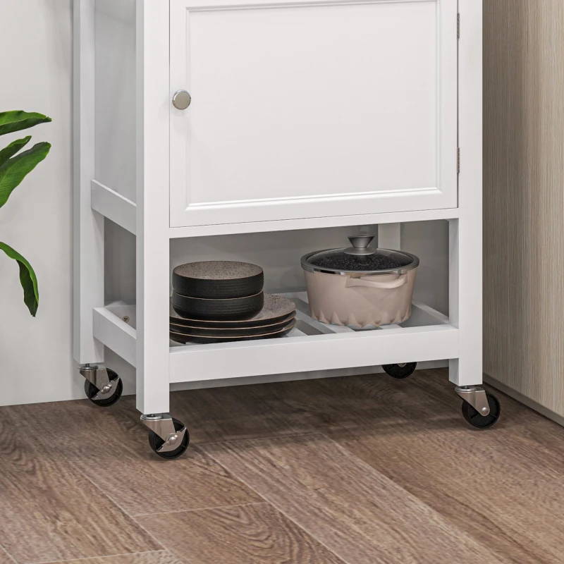 HOMCOM Kitchen Cart on Wheels, Rolling Kitchen Island Cart with Wood Top, Towel Rack, Drawer and Shelf for Dining Area, White