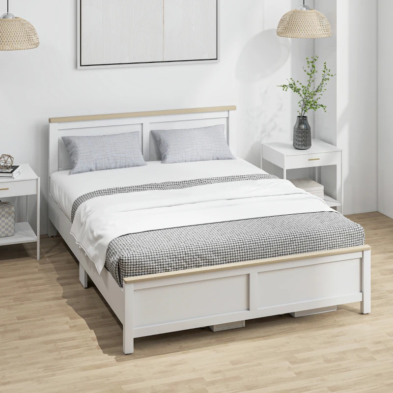 HOMCOM Queen Bed Frame with Headboard, Modern Platform Bed Frame with Wooden Slats, No Box Spring Needed, Easy Assembly, White