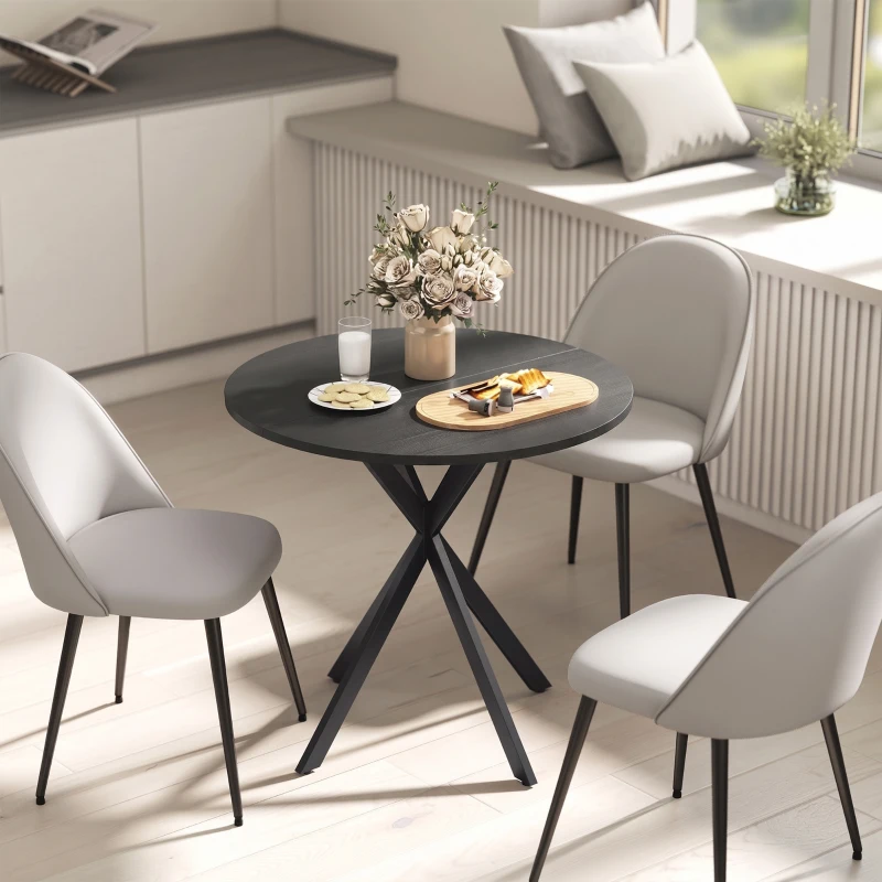 HOMCOM 31.5" Small Round Dining Table for 2, Industrial Kitchen Table with Cross Steel Legs for Dining Room, Distressed Black