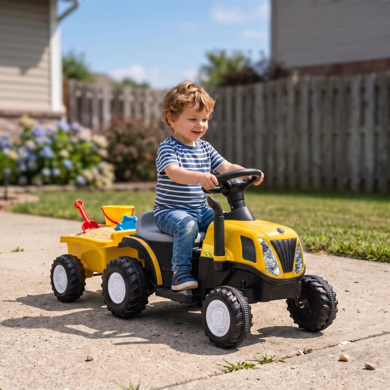 Qaba 2 in 1 Kids Ride On Tractor, 6V Electric Vehicle with Detachable Trailer, Music, Horn, Lights for Ages 1-3 Years, Yellow
