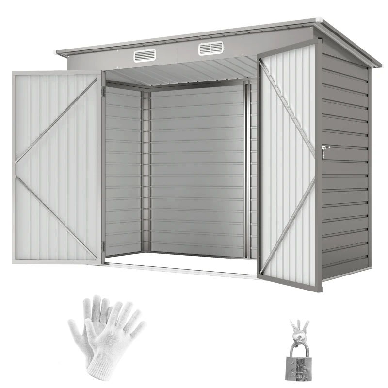 Outsunny 8 x 4FT Galvanized Garden Storage Shed, Metal Outdoor Shed with Double Doors and 2 Vents, Light Grey