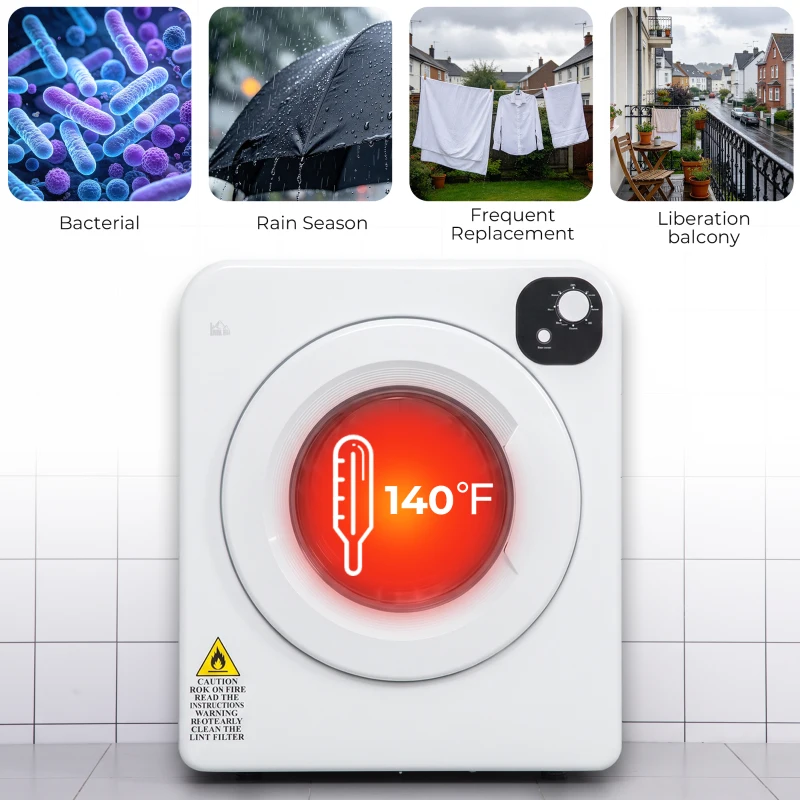 HOMCOM Compact Laundry Dryer Machine, 1300W, 3.22 Cu. Ft. Electric Portable Clothes Dryer with 7 Drying Modes for Apartment or Dorm, White