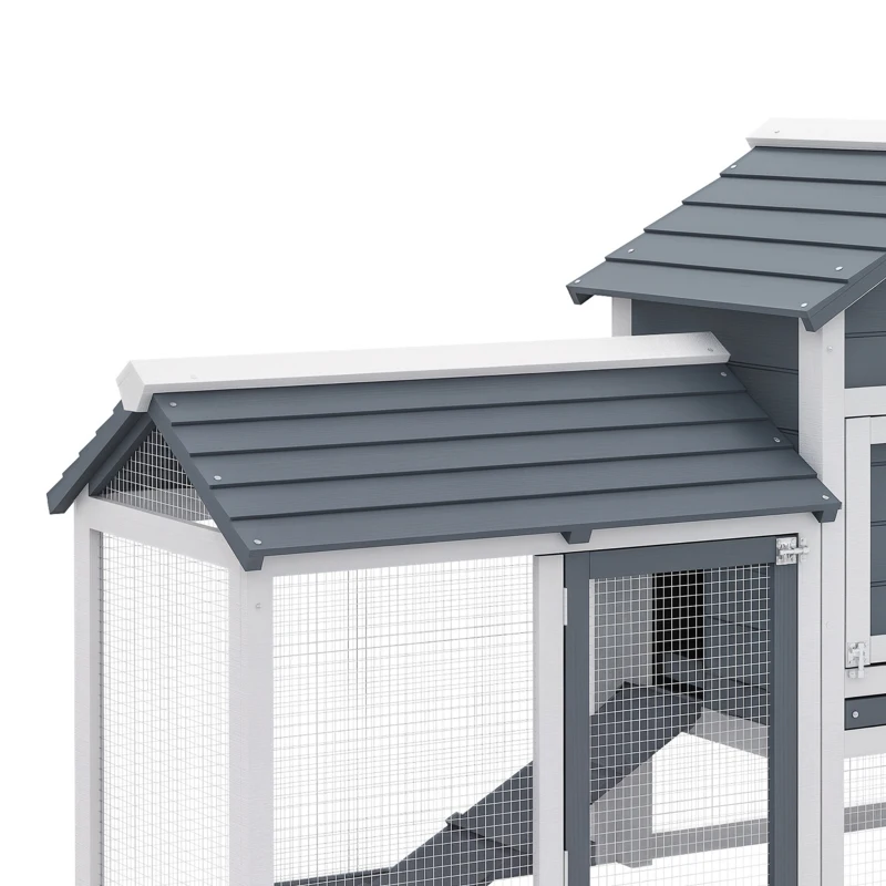 PawHut 60" Large Chicken Coop Wooden Hen House for Outdoor Backyard with 2 Doors, Nesting Box and Removable Tray, White