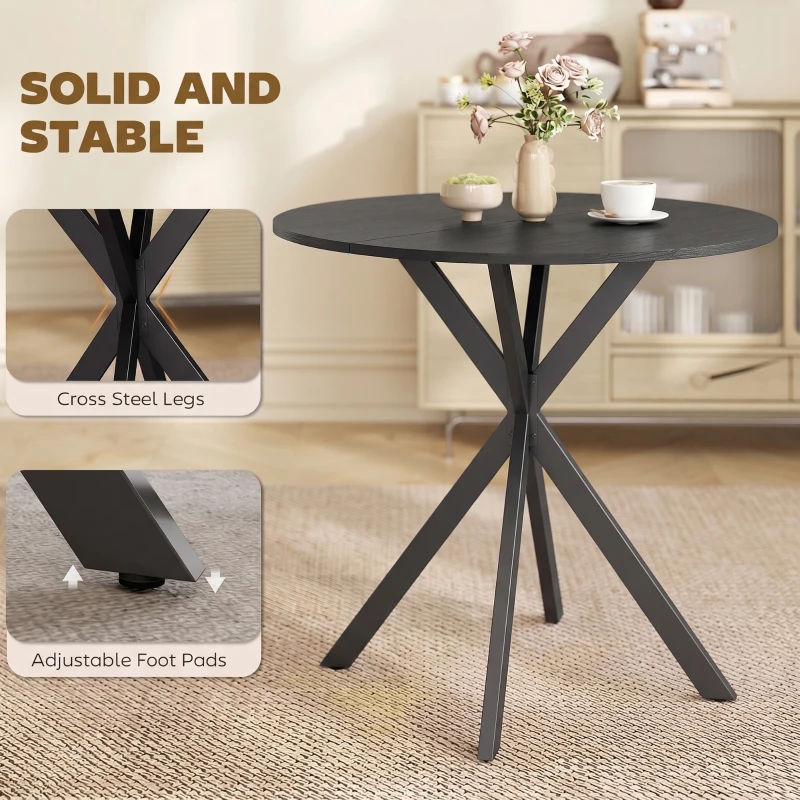HOMCOM 31.5" Small Round Dining Table for 2, Industrial Kitchen Table with Cross Steel Legs for Dining Room, Distressed Black