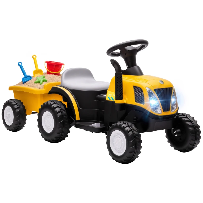 Qaba 2 in 1 Kids Ride On Tractor, 6V Electric Vehicle with Detachable Trailer, Music, Horn, Lights for Ages 1-3 Years, Yellow