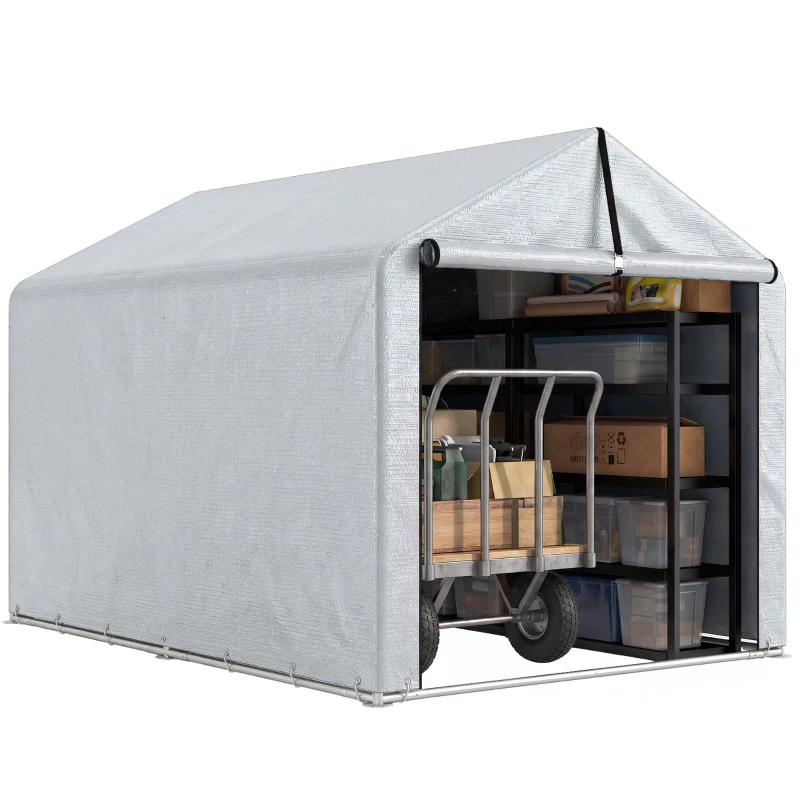 Outsunny 7' x 5' Portable Shed, Outdoor Storage Shed with Roll-up Zipper Door and Galvanized Metal Frame for Garden Tools