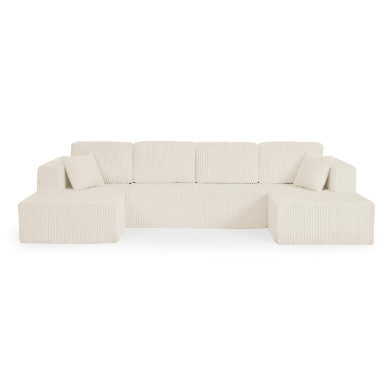 Smart U-Shaped Modular Sectional Sofa with Spring Cushions, Cozy Sleeper Couch for Living Room Bedroom, 132.5'' L x 61"W x 25.5" H, Beige