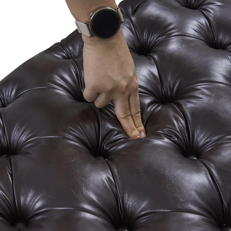 Refined Faux Leather Sectional Sofa with Button Tufting, Cozy Modular 4-Seater Couch for Living Room, 134.5'' L x 36.5"W x 29" H, Dark Brown