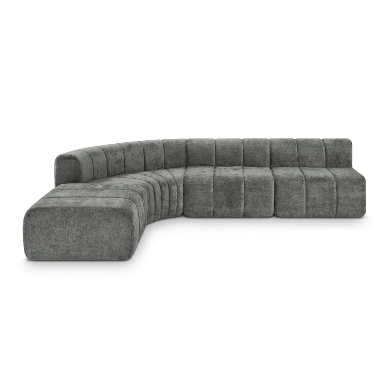 Cozy Semi-Curved Sectional with Stitched Chenille and Ottoman, Chic Floor Sofa with No Assembly, 116.5'' L x 76" W x 25.5" H, Dark Gray